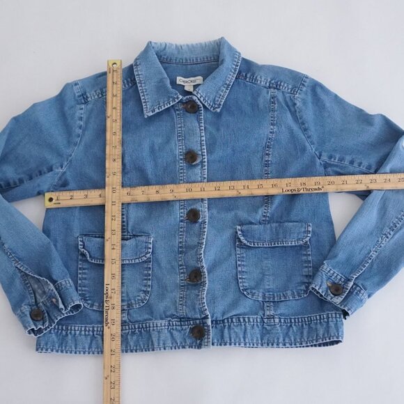Vintage Cherokee Mid Wash Chambray Button Up Cropped Blue Jean Jacket Xl - Picture 4 of 10